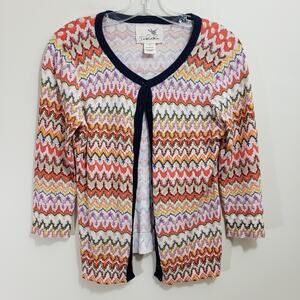 Tabitha colorful lightweight 3/4" sleeve zigzag pattern‎ button up cardigan sz S